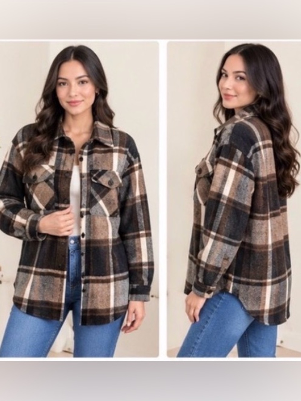 Medium Goodnight Macaroon Brown & Gray Plaid Button-Up Jacket